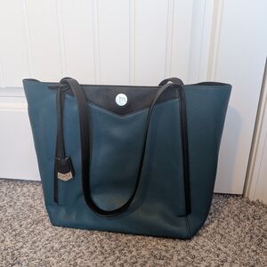 Jessica Moore Teal and Black Leather Tote Bag